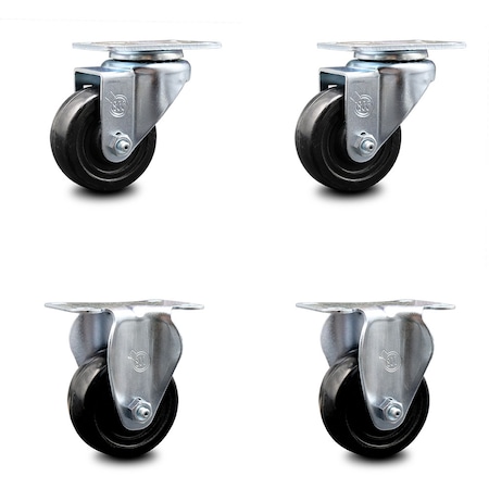 Service Caster 3.5 Inch Hard Rubber Wheel Swivel Top Plate Caster Set with 2 Rigid SCC SCC-20S3514-HRS-TP3-2-R-2